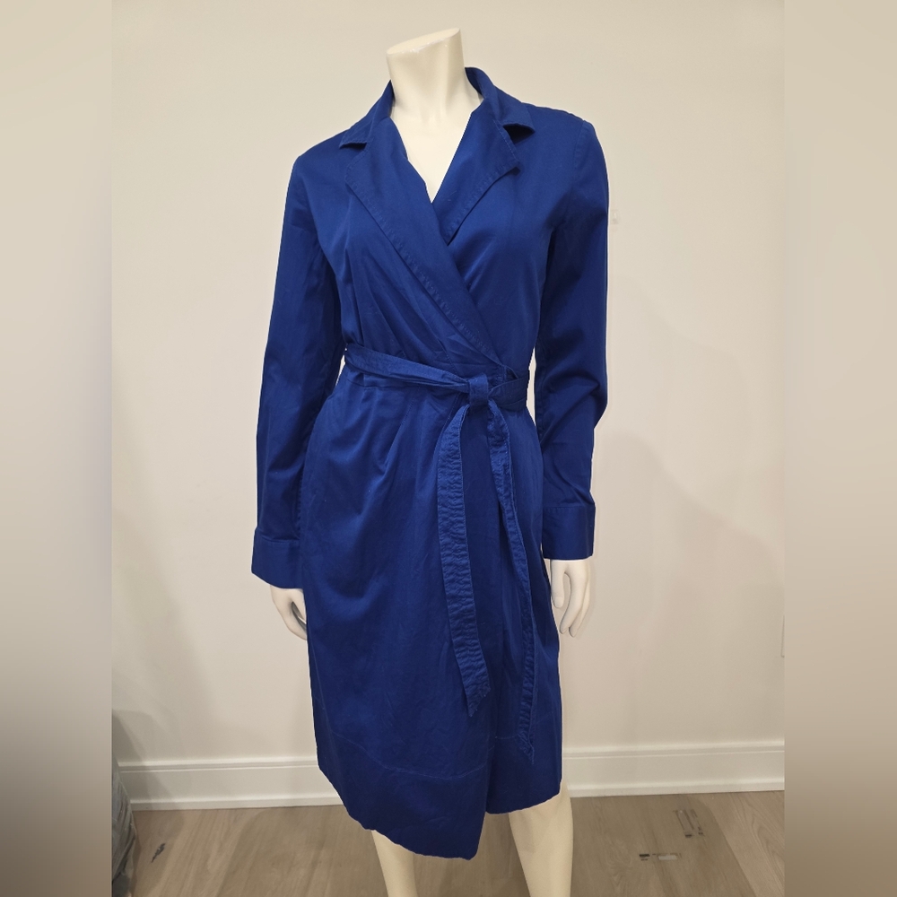 Talbots royal blue wrap poplin Midi dress with Pockets - Picture 3 of 10